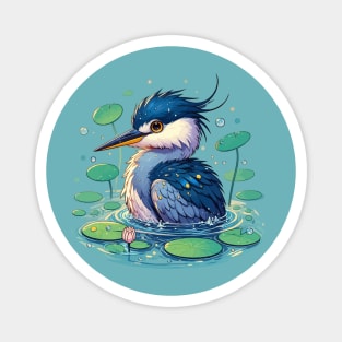 Kawaii Anime Heron Bath With Water Lily Magnet